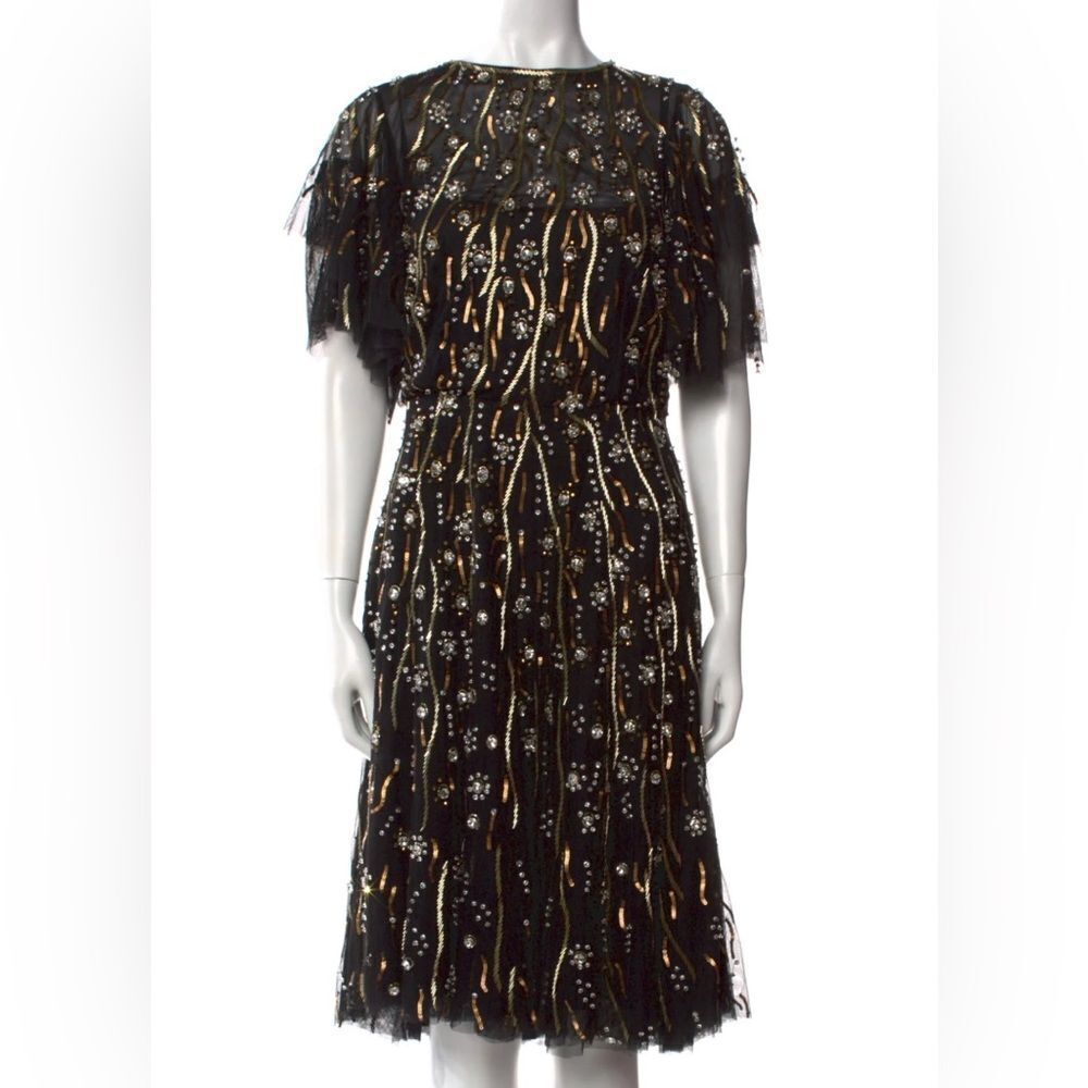 Rachel Gilbert Katinka Embellished Black Tie Knee-Length Dress EUC Size Medium